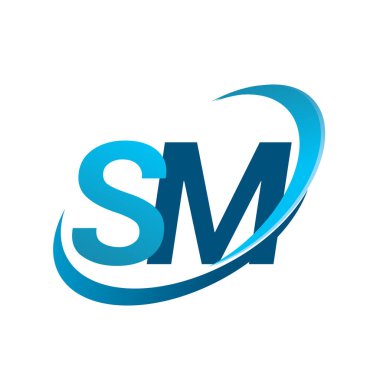 İlk harf SM logotype şirket adı mavi swoosh tasarım konsepti. iş ve şirket kimliği için vektör logosu.