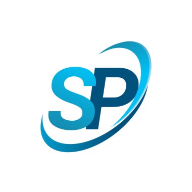 İlk harf SP logotype şirket adı mavi swoosh tasarım konsepti. iş ve şirket kimliği için vektör logosu.