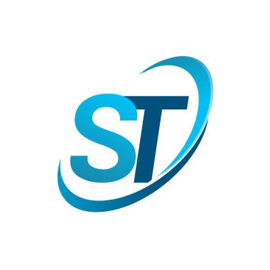İlk harf ST logotype şirketinin adı Blue Swoosh tasarım konsepti. iş ve şirket kimliği için vektör logosu.