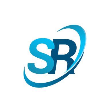 İlk harf SR logotype şirketi adı mavi swoosh tasarım konsepti. iş ve şirket kimliği için vektör logosu.