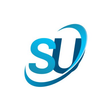 İlk harf SU logotype şirket adı mavi swoosh tasarım konsepti. iş ve şirket kimliği için vektör logosu.