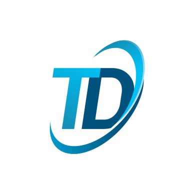 İlk harf TD logotype şirketi adı mavi swoosh tasarım konsepti. iş ve şirket kimliği için vektör logosu.