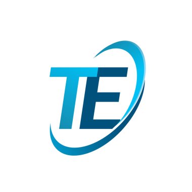 İlk harf TE logotype şirketi adı mavi swoosh tasarım konsepti. iş ve şirket kimliği için vektör logosu.