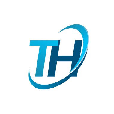 İlk harf TH logotype şirket adı mavi swoosh tasarım konsepti. iş ve şirket kimliği için vektör logosu.
