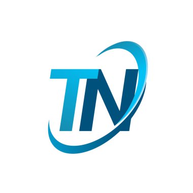 İlk harf TN logotype şirketi adı mavi swoosh tasarım konsepti. iş ve şirket kimliği için vektör logosu.