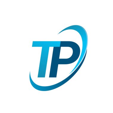 İlk harf TP logotype şirketi adı mavi swoosh tasarım konsepti. iş ve şirket kimliği için vektör logosu.