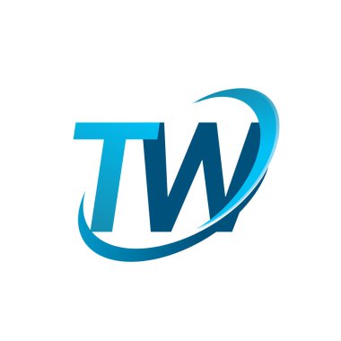 İlk harf TW logotype şirketi adı mavi swoosh tasarım konsepti. iş ve şirket kimliği için vektör logosu.
