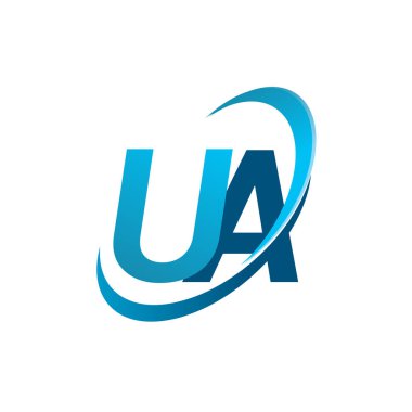İlk harf UA logotype şirketinin adı Blue Swoosh tasarım konsepti. iş ve şirket kimliği için vektör logosu.