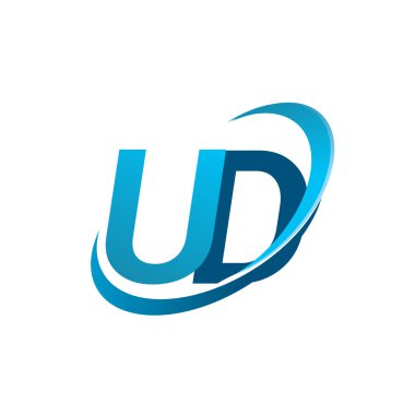 İlk harf UD logotype şirketi adı mavi swoosh tasarım konsepti. iş ve şirket kimliği için vektör logosu.