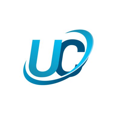 İlk harf UC logotype şirketi adı mavi swoosh tasarım konsepti. iş ve şirket kimliği için vektör logosu.
