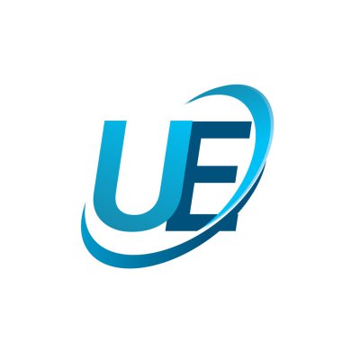 İlk harf UE logotype şirketi adı mavi swoosh tasarım konsepti. iş ve şirket kimliği için vektör logosu.