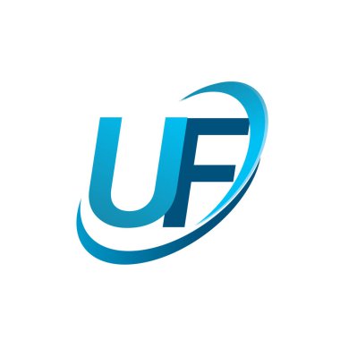 İlk harf UF logotype şirketi adı mavi swoosh tasarım konsepti. iş ve şirket kimliği için vektör logosu.
