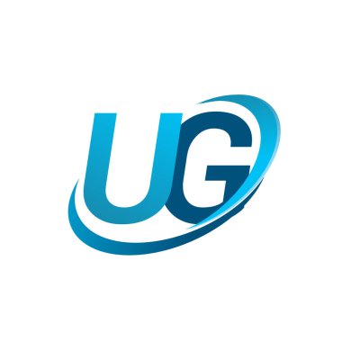 İlk harf UG logotype şirketi adı mavi swoosh tasarım konsepti. iş ve şirket kimliği için vektör logosu.