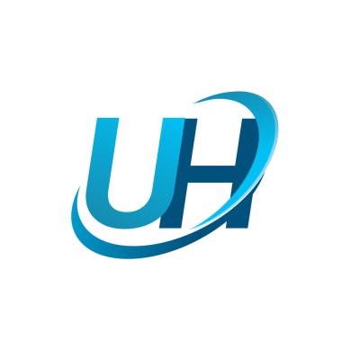 İlk harf UH logotype şirketi adı Blue Swoosh tasarım konsepti. iş ve şirket kimliği için vektör logosu.