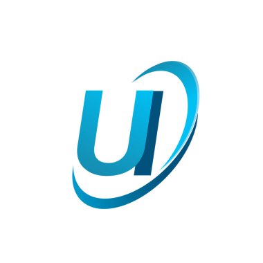 İlk harf UI logotype şirketi adı mavi swoosh tasarım konsepti. iş ve şirket kimliği için vektör logosu.