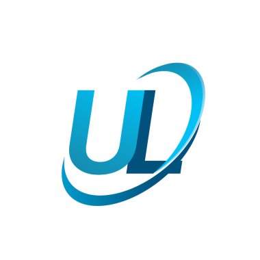 İlk harf UL logotype şirketi adı mavi swoosh tasarım konsepti. iş ve şirket kimliği için vektör logosu.