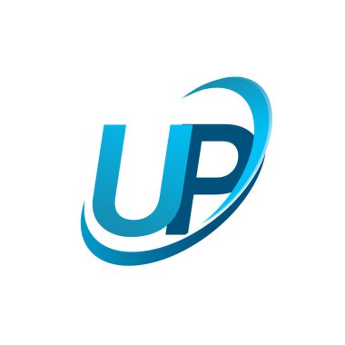 İlk harf UP logotype şirketi adı Blue Swoosh tasarım konsepti. iş ve şirket kimliği için vektör logosu.