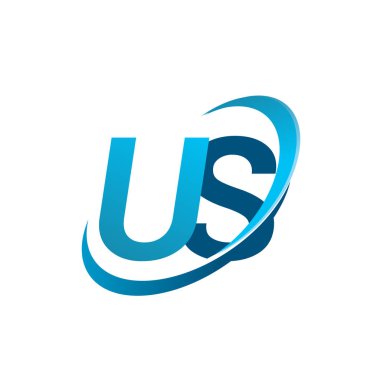 İlk harf olarak Amerikan logoti şirketi adı Blue Swoosh tasarım konsepti. iş ve şirket kimliği için vektör logosu.
