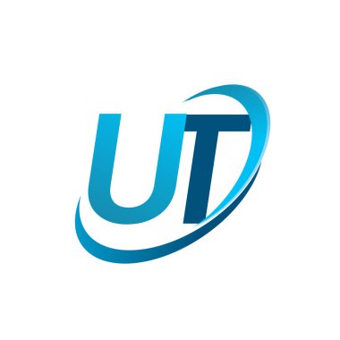 İlk harf UT logotype şirketi adı mavi swoosh tasarım konsepti. iş ve şirket kimliği için vektör logosu.