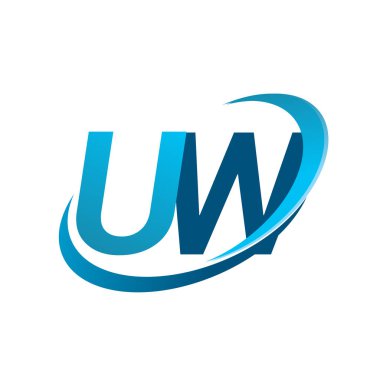 İlk harf UW logotype şirketi adı mavi swoosh tasarım konsepti. iş ve şirket kimliği için vektör logosu.