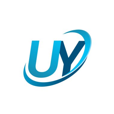 İlk harf UY logotype şirketi adı mavi swoosh tasarım konsepti. iş ve şirket kimliği için vektör logosu.