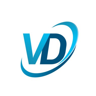 İlk harf VD logotype şirketi adı mavi swoosh tasarım konsepti. iş ve şirket kimliği için vektör logosu.