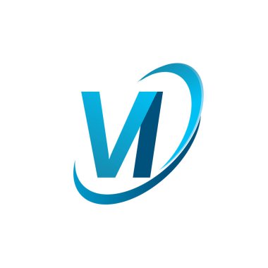 İlk harf VI logotype şirketi adı mavi swoosh tasarım konsepti. iş ve şirket kimliği için vektör logosu.