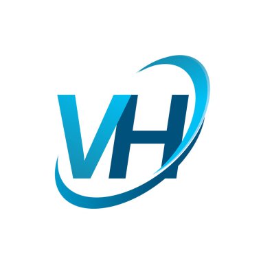 İlk harf VH logotype şirketi adı mavi swoosh tasarım konsepti. iş ve şirket kimliği için vektör logosu.