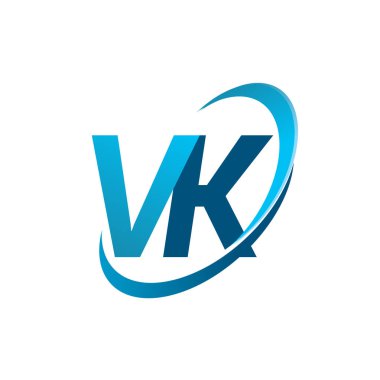 İlk harf VK logotype şirketi adı mavi swoosh tasarım konsepti. iş ve şirket kimliği için vektör logosu.