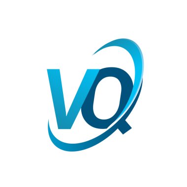 İlk harf VQ logotype şirketi adı mavi swoosh tasarım konsepti. iş ve şirket kimliği için vektör logosu.