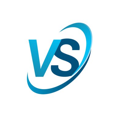 İlk harf VS logotype şirketi adı mavi swoosh tasarım konsepti. iş ve şirket kimliği için vektör logosu.