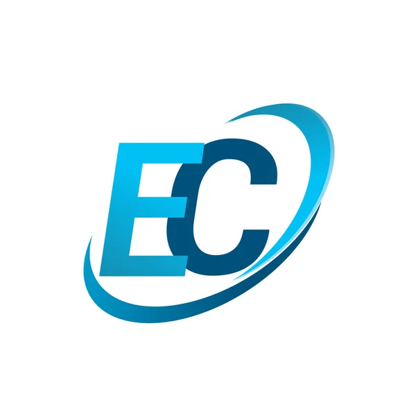 初期の文字Ecのロゴタイプ会社名はブルースウッシュのデザインコンセプトを着色 ビジネスと会社のアイデンティティのためのベクトルロゴ — ストックベクタ
