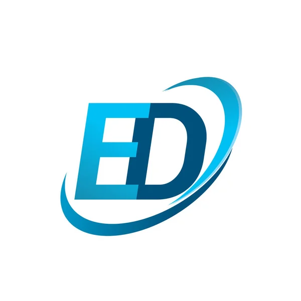 最初的字母Ed标志类型公司的名称彩色蓝色Swoosh设计概念 企业和公司标识的矢量标识 — 图库矢量图片