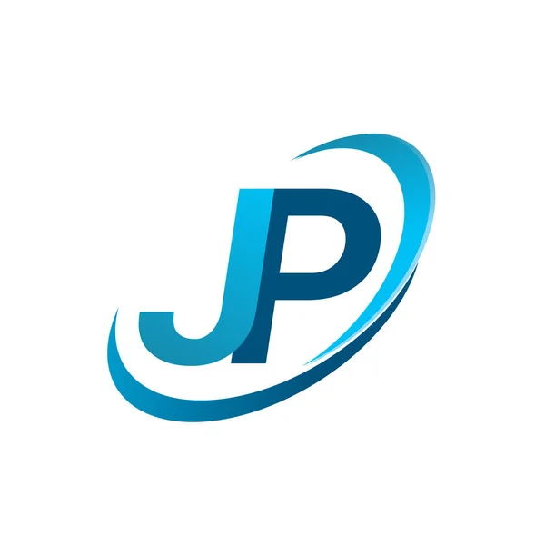頭文字Jpロゴタイプ社名は カラーブルースウッシュデザインコンセプト ビジネスと会社のアイデンティティのためのベクトルロゴ — ストックベクタ