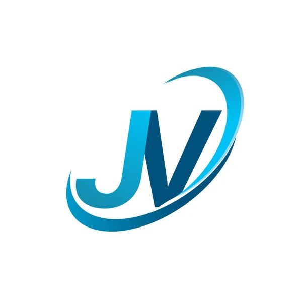 最初的字母Jv标志类型公司的名称彩色蓝色Swoosh设计概念 企业和公司标识的矢量标识 — 图库矢量图片