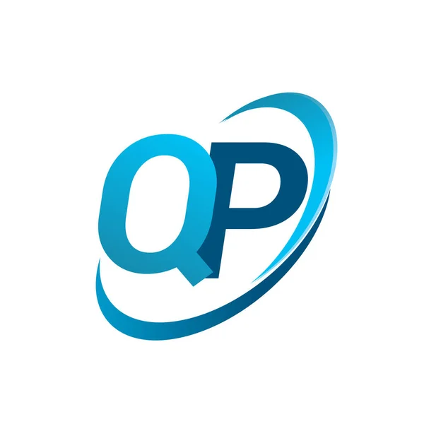 最初の文字Qpのロゴタイプ会社名は青スウッシュデザインの概念を着色しました ビジネスと会社のアイデンティティのためのベクトルロゴ — ストックベクタ