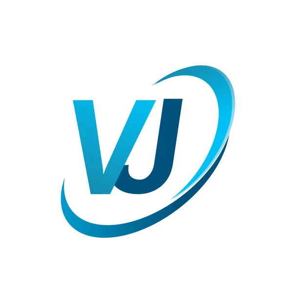最初的字母Vj标识公司的名称彩色蓝色Swoosh设计概念 企业和公司标识的矢量标识 — 图库矢量图片