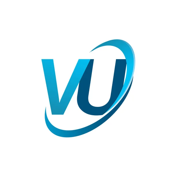 最初的字母Vu标识公司的名称彩色蓝色Swoosh设计概念 企业和公司标识的矢量标识 — 图库矢量图片