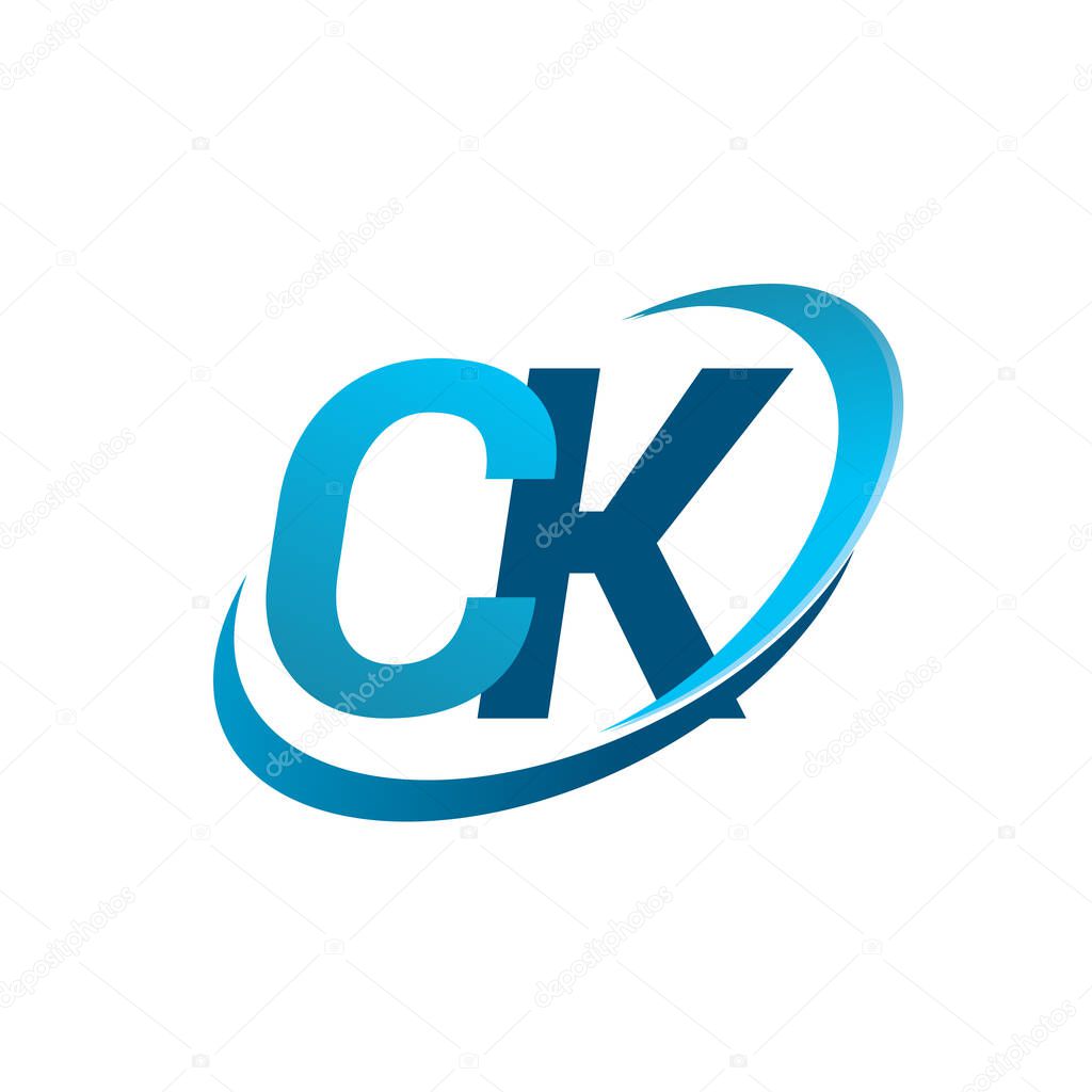 initial letter CK logotype company name colored blue swoosh design concept. vector logo for business and company identity.