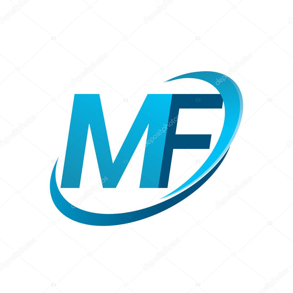 initial letter MF logotype company name colored blue swoosh design concept. vector logo for business and company identity.