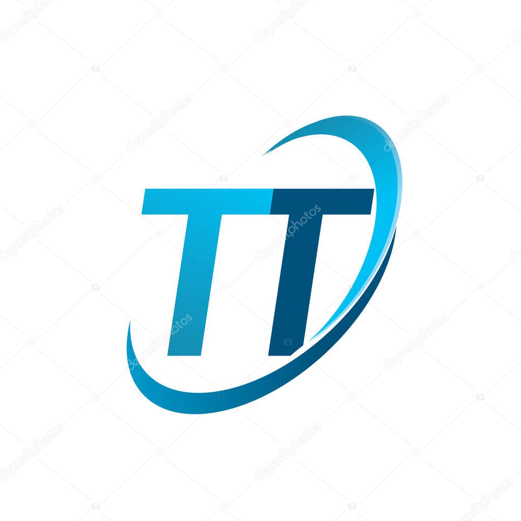Initial letter TT logotype company name colored blue swoosh design concept. vector logo for business and company identity.