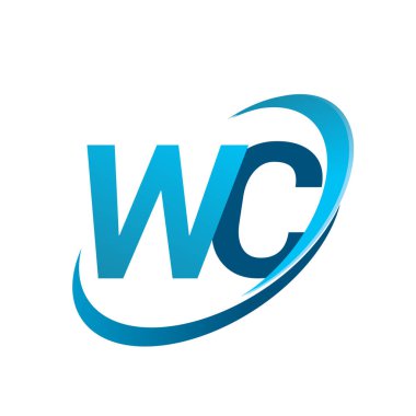 İlk harf WC logotype şirketinin adı Blue Swoosh tasarım konsepti. iş ve şirket kimliği için vektör logosu.