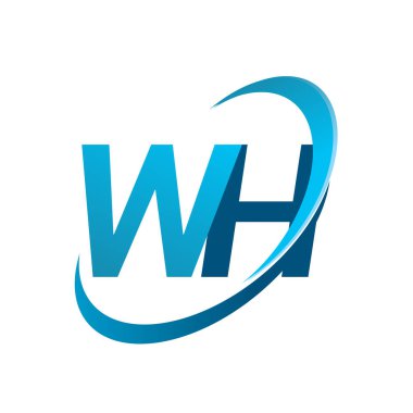 İlk harf WH logotype şirketi adı mavi swoosh tasarım konsepti. iş ve şirket kimliği için vektör logosu.