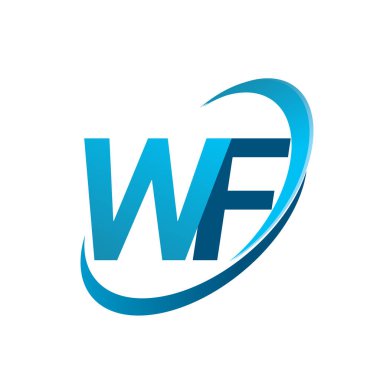 İlk harf WF logotype şirket adı mavi swoosh tasarım konsepti. iş ve şirket kimliği için vektör logosu.