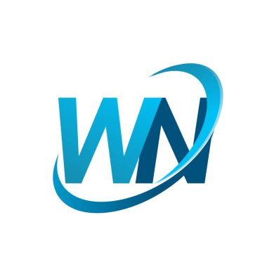 İlk harf WN logotype şirketi adı Blue Swoosh tasarım konsepti. iş ve şirket kimliği için vektör logosu.