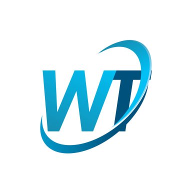 İlk harfi WT logotype şirketinin adı Blue Swoosh tasarım konsepti. iş ve şirket kimliği için vektör logosu.