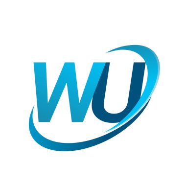 İlk harf WU logotype şirket adı mavi swoosh tasarım konsepti. iş ve şirket kimliği için vektör logosu.