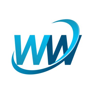 İlk harfi WW logotype şirketinin adı Blue Swoosh tasarım konsepti. iş ve şirket kimliği için vektör logosu.
