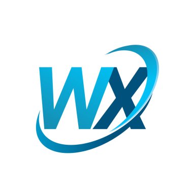 İlk harf WX logotype şirket adı mavi swoosh tasarım konsepti. iş ve şirket kimliği için vektör logosu.