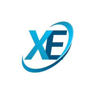 İlk harf XE logotype şirketi adı mavi swoosh tasarım konsepti. iş ve şirket kimliği için vektör logosu.